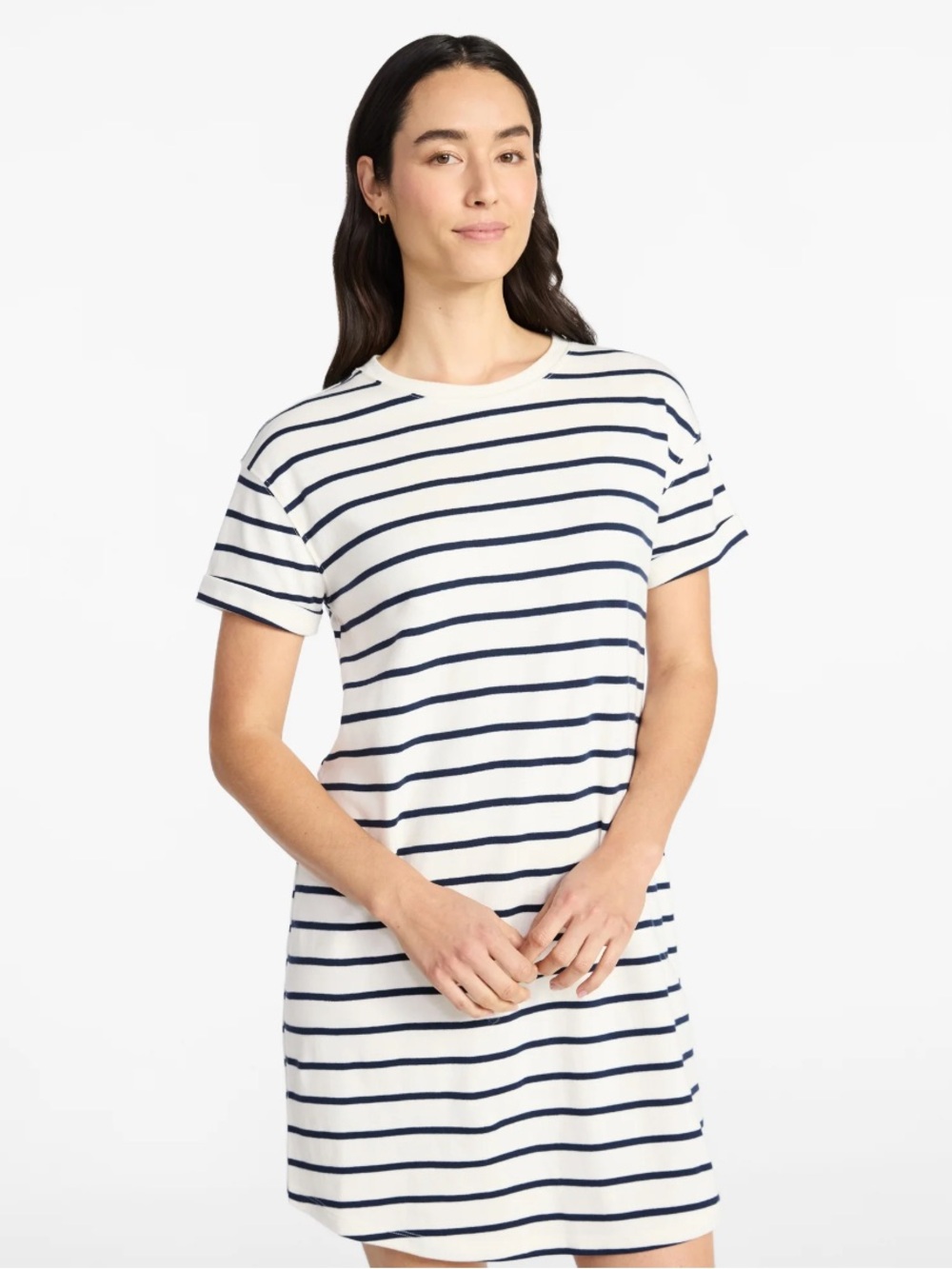 Time and Tru White and Navy Striped Tee Dress